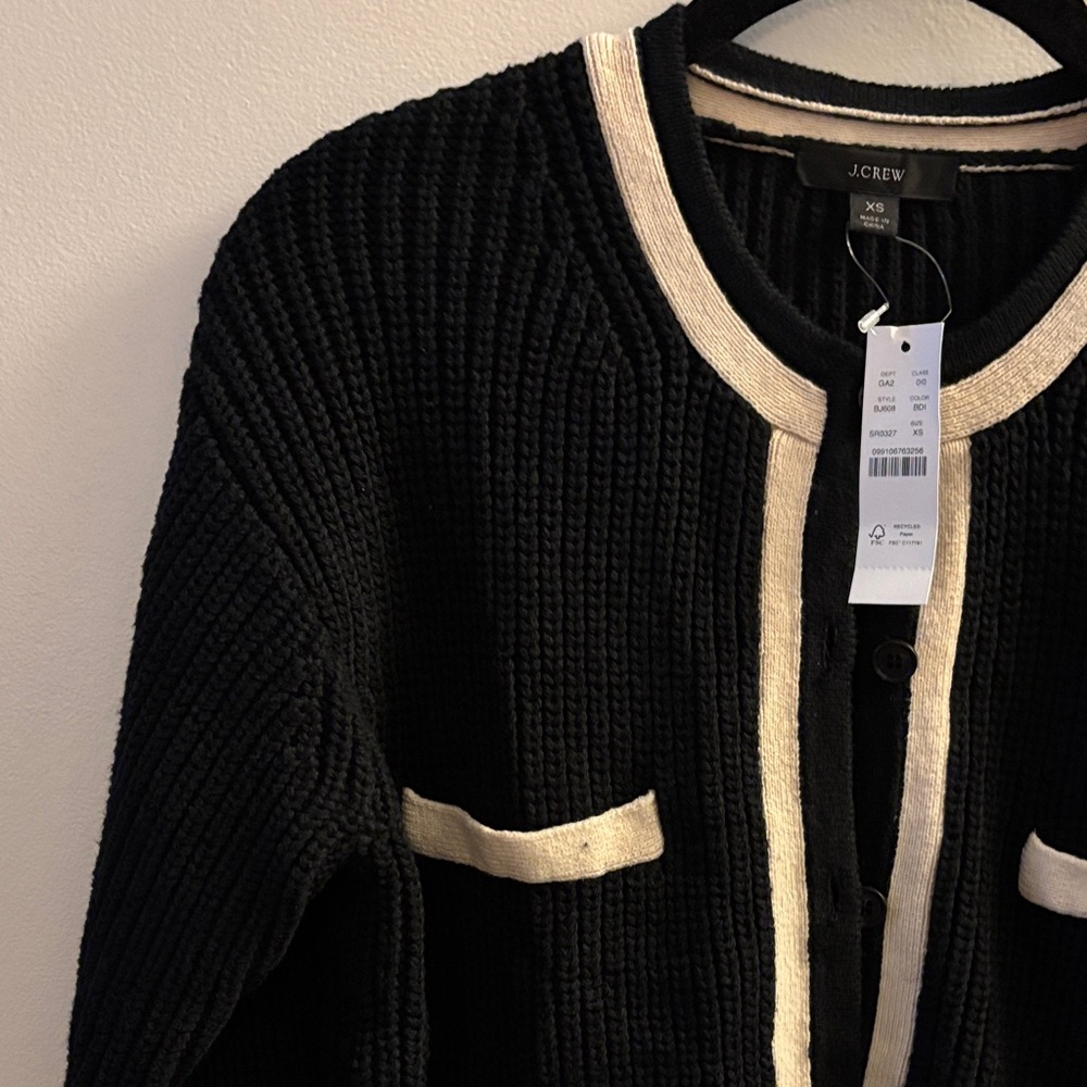 J. Crew Black Cardigan with Cream Trim - Picture 4 of 4